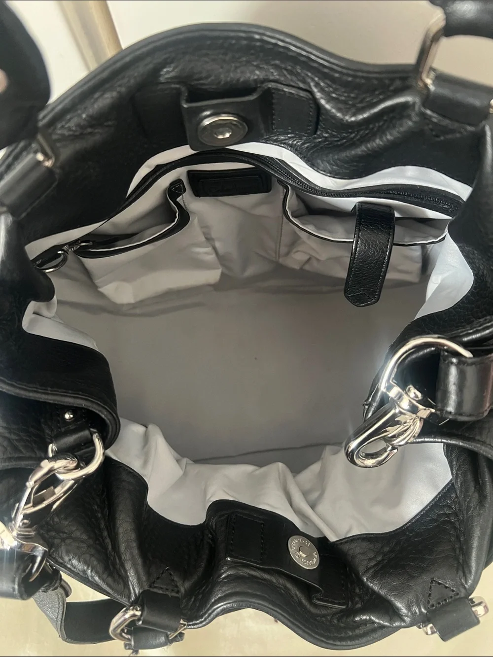 Cole Haan Black Pebbled Leather Satchel with Silver Hardware